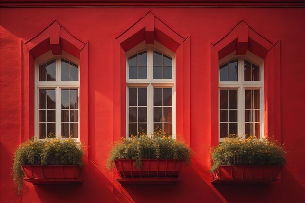 Photo colorful windows of a typical house in the city ai generative