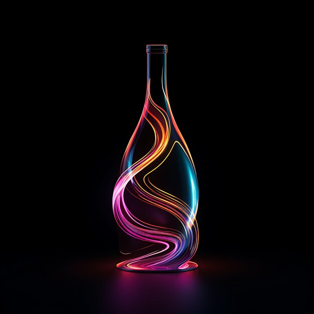 Photo colorful wine bottle elegant burgundy wavy neon lines grapes decorati y2k gradient light art