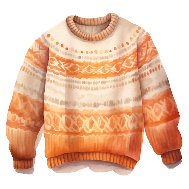 Фото Цветной зимний свитер зимние аксессуары акварельные иллюстрации
