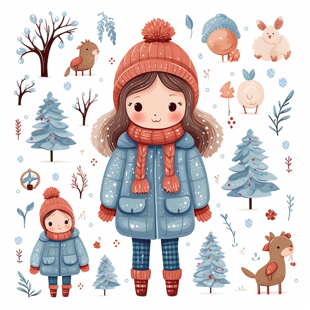 Colorful Winter Whimsy Cute Single Winter Clip Art Element