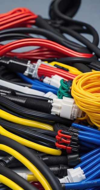 Colorful wire harnesses and plastic connectors for vehicles automotive industry and manufacturing