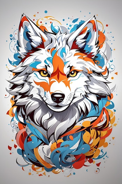 colorful wolf cute art design