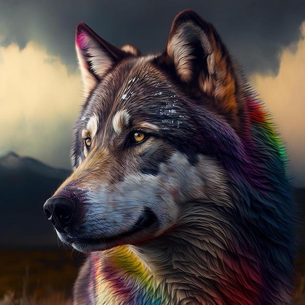 Colorful wolf head animal wolf ai generated art