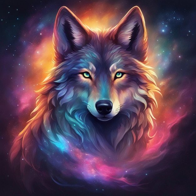 A colorful wolf with a black background wallpaper