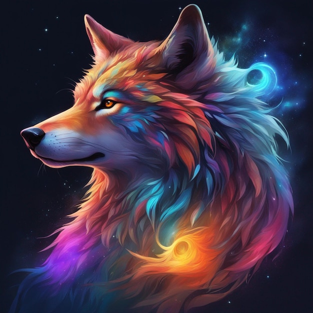 A colorful wolf with a black background wallpaper