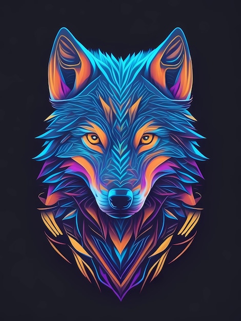 A colorful wolf with a black background.