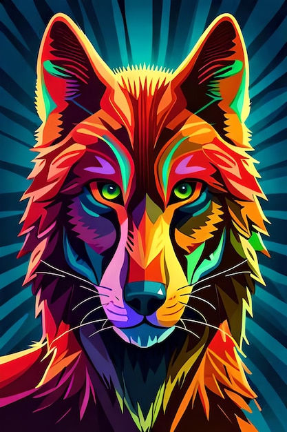 A colorful wolf with a black background.