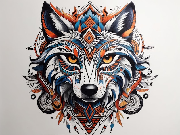 colorful wolf with a tribal design