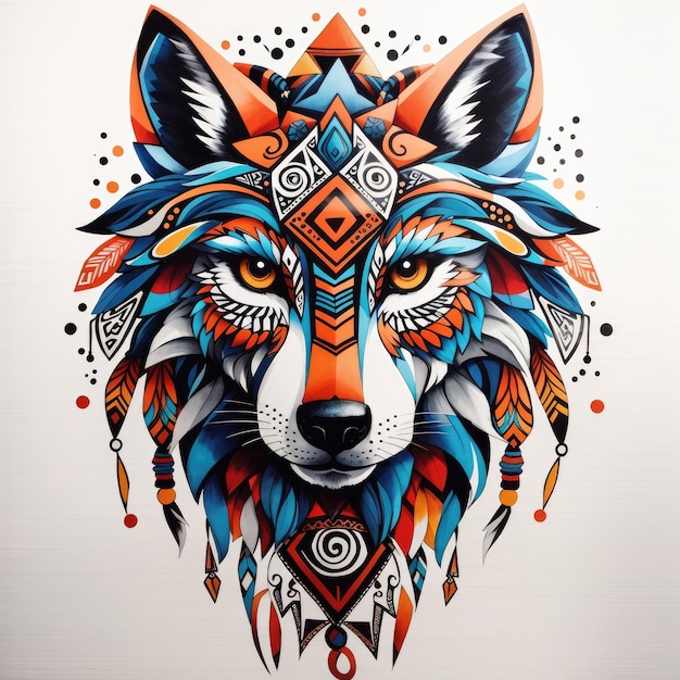 colorful wolf with a tribal design