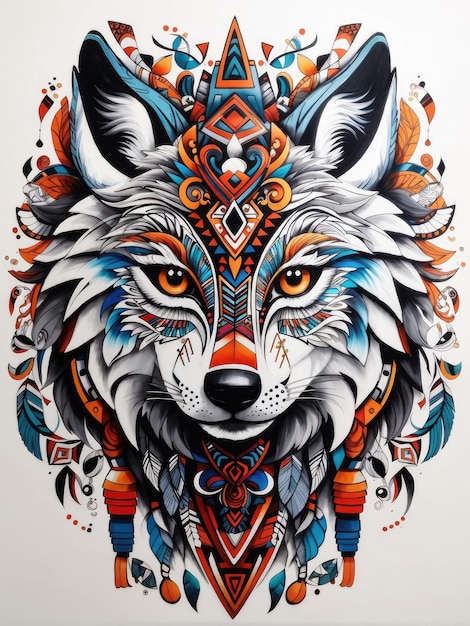 colorful wolf with a tribal design