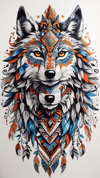 colorful wolf with a tribal design