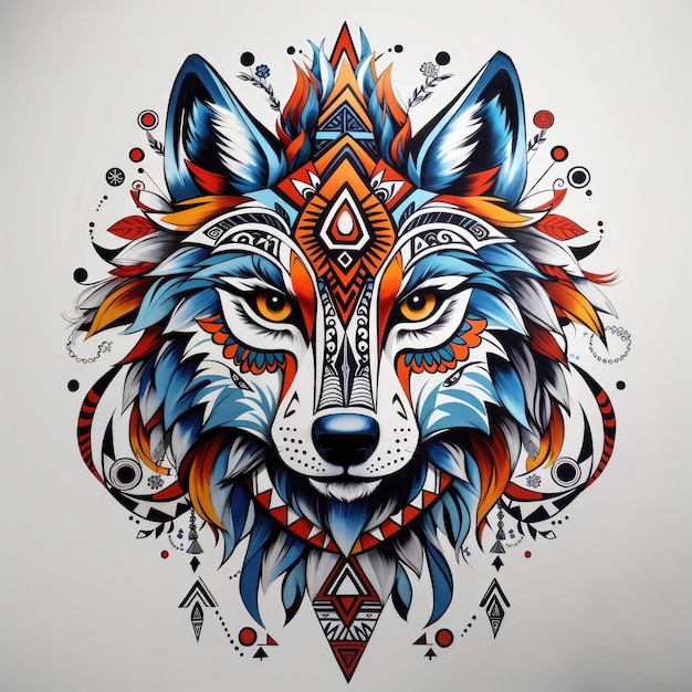 colorful wolf with a tribal design