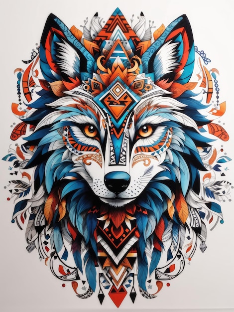 colorful wolf with a tribal design