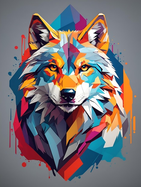 colorful wolf WPAP art POP ART AI generated