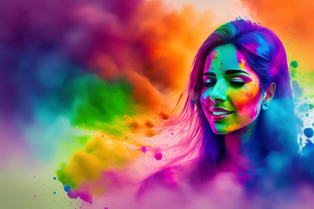 Colorful Woman and colorful smoke Holi Festival Vibes