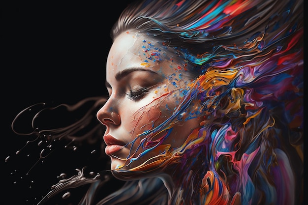 Colorful Woman ink flow wallpaper image Ai generated art