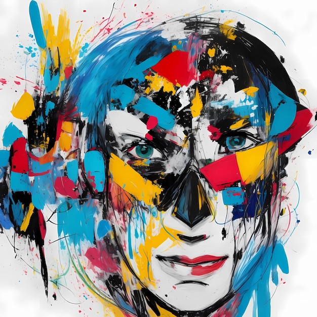 Colorful womans face with paint splashes digital art