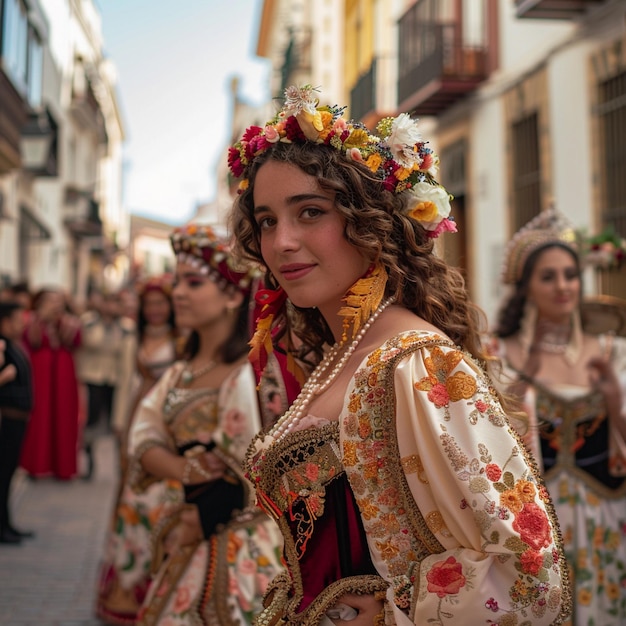 Photo colorful women at feria de san pedro regalado in valladolid event