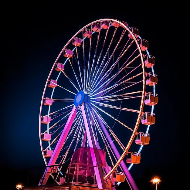 A colorful wonder wheel by night