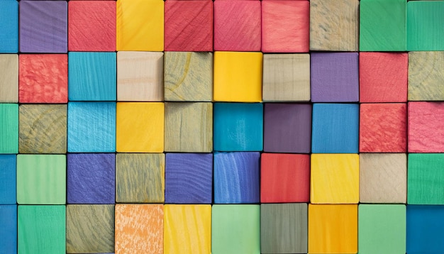 Colorful wood block stack on the wall for background Abstract colorful wood texture