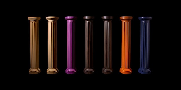 Foto colonne di legno colorate su sfondo nero nello stile del neoclassicista