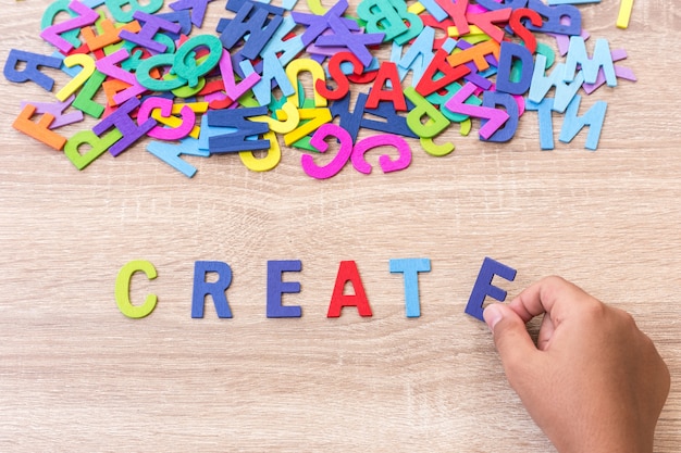 Colorful wooden alphabet and word 