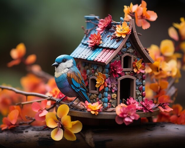 Photo colorful wooden bird house