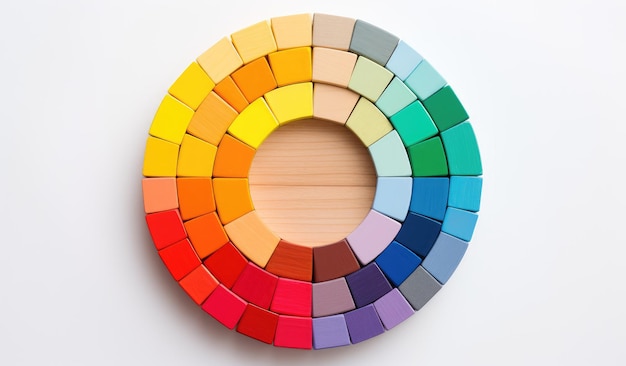 Colorful Wooden Blocks Forming a Circle Against a White Background