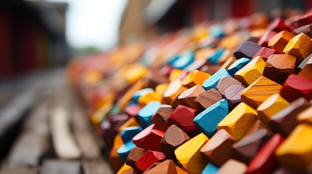 Photo colorful wooden blocks in a row