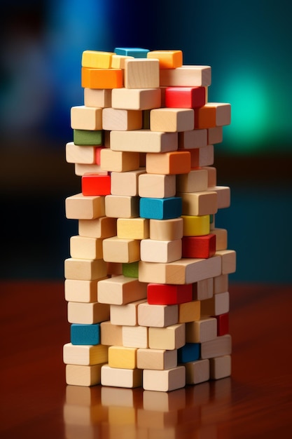 Photo colorful wooden blocks stacked up in a tower