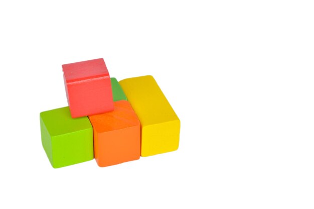 Colorful wooden cube blocks isolated on a white background