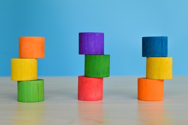 Colorful wooden cube blocks on the table