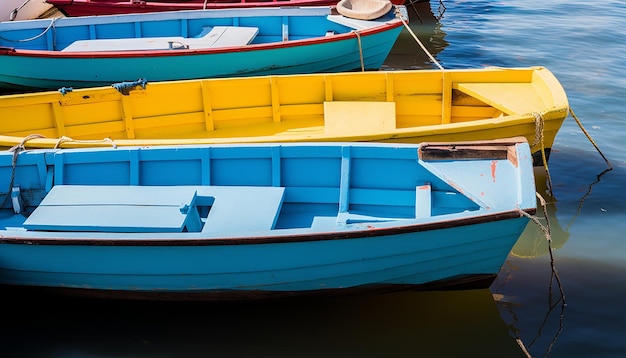 Foto barche da pesca di legno colorate in una giornata di sole