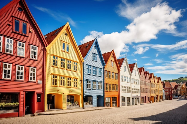 Photo colorful wooden houses in bergens bryggen