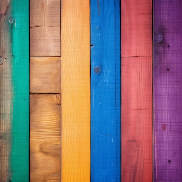 Colorful Wooden Planks Rainbow Background Generative AI