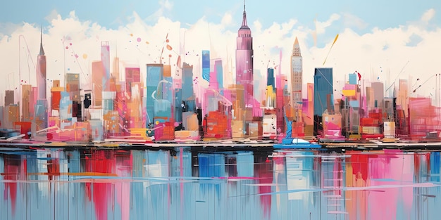 a colorful world landmark city skyline