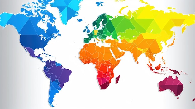 Colorful World A Vibrant Map of Diverse Countries and Continents Generative AI