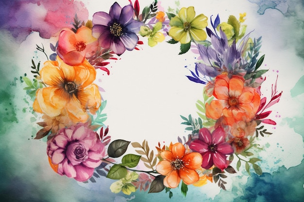 A colorful wreath with a floral border.