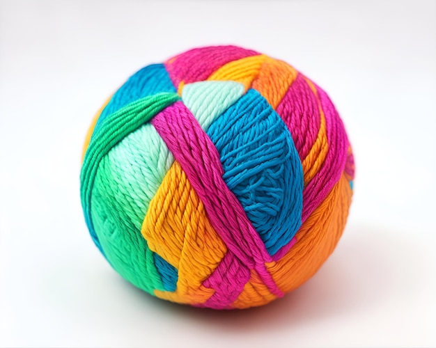 Colorful yarn ball on white background