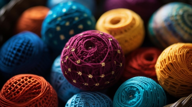 Colorful yarn balls in a basket ai