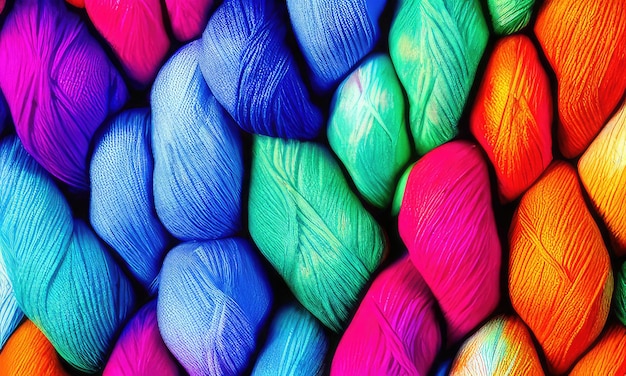 Colorful yarn and cotton texture background Generative Ai