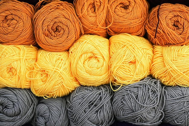 Colorful yarn skeins for knitting