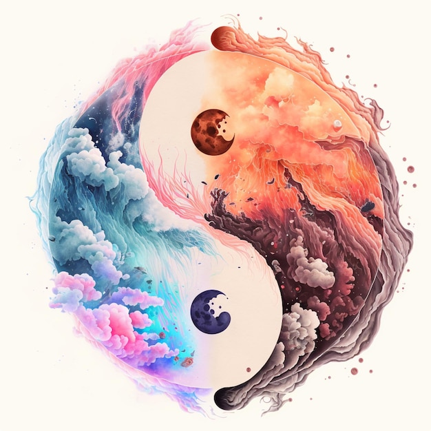 A colorful yin yang symbol with the word yin yang on the bottom.