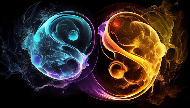 Photo a colorful yin yang wallpaper with a black background and a yin yang symbol.