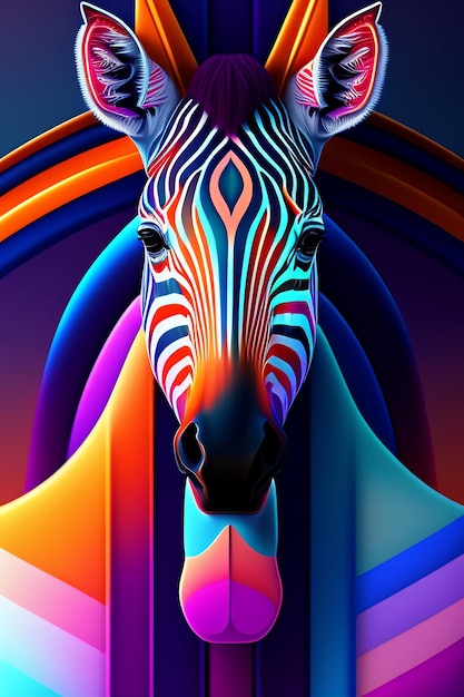 A colorful zebra with a colorful pattern on its face