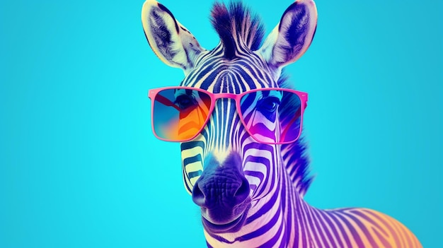 A colorful zebra with sunglasses on