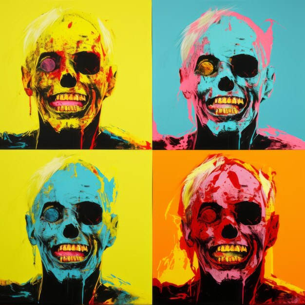 Foto ritratti colorati di volti di zombie nello stile di andy warhol