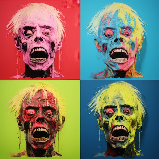 Photo colorful zombie faces a neopop iconography inspired by andy warhol