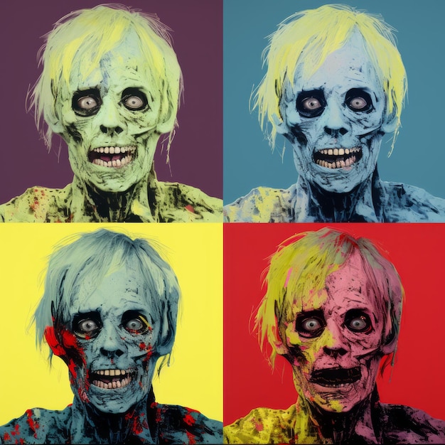 Foto ritratti colorati di zombie nello stile di andy warhol