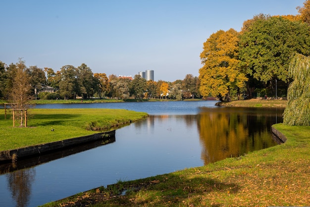 Colorfull autumn in a public park of riga latvia